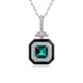 Art Deco vierkante smaragd hanger ketting van S925 zilver met zwarte emaille rand - Laboratorium Smaragd (Octogoon 6*6mm) Hanger Zonder Ketting / 925 zilver