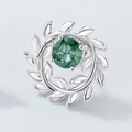 Orecchino a ramo d'ulivo in argento S925 con agata muschiata verde tonda incastonata - Argento 925 / Argento (Pietra Tonda 6x6)