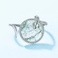 Adjustable S925 sterling silver snake ring with green moss agate and zircon stone eyes - US7# / 12mm Round Main Stone Style / Silver