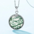 Natural green moss agate circular pendant necklace in S925 sterling silver settings - 925 Silver / Pendant Only (No Chain)