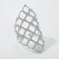 Verstellbarer Ring mit Hohlraumgitter aus S925-Silber und Perlendetails - Verstellbar Offen (KH13#) / Hellsilber mit Lack