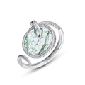 S925 silver snake ring featuring natural green moss agate and exquisite scale texture - Adjustable Open / Green Moss