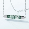 Collana minimalista in argento S925 con pendente cilindrico in agata muschiata verde - Argento 925 / Oro Bianco Argento Spesso