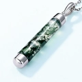 Minimalist S925 silver cylinder necklace featuring natural green moss agate pendant - Pendant Only (Without Chain) (Silver White) / 925 Silver