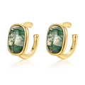 Elegant gold moss agate ear cuffs featuring green natural patterns and minimalist design - 925 Silver / Gold
