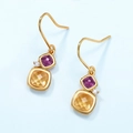 S925 silver candy drop earrings with purple and yellow checkered square crystals - Synthetic Citrine 10K Gold Lacquer