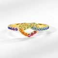 Goldener Herzring mit Unendlichkeitssymbol und Regenbogen-Zirkonia-Steinen - US7 / Gold