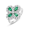 Elegant S925 silver four-leaf clover ring with pear-cut emerald gemstones and diamonds - US6# / Ring / Lab-Grown Emerald Ring US6#