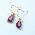 Elegant long S925 silver hook earrings with pear-cut purple crystal and gold plating - 925 Silver / Synthetic Amethyst