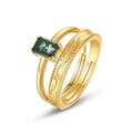 Ensemble de bagues empilables en argent doré avec agate mousse verte rectangulaire - Ouvert Réglable / Or 10K + Laque Électrophorétique