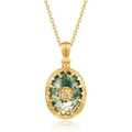 Vintage gold S925 silver necklace with green moss agate pendant and fire opal accent - Pendant Only (Without Chain) / Green Moss Agate (Pendant Only - Without Chain)