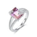 Luxurious S925 silver ring featuring geometric bicolor amethyst with split band design - US6# / Ametrine