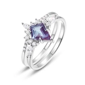 Luxe S925 zilveren set met kite-geslepen alexandriet en marquise accentstenen - US6# / Gekweekte Alexandriet