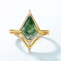 Gouden ring met kite-cut mosagaat en fonkelende diamanten voor dames gestapeld - US7# / Vlieger Vorm Mosagaat Stapelbare Stijl