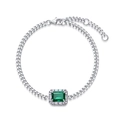Bracciale classico in argento S925 con gemma taglio smeraldo e catena cubana da donna - Bracciale In Smeraldo Coltivato / Argento 925 (Lunghezza 160+15+15)