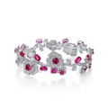 Luxe S925 zilveren bloemenarmband met robijn edelstenen en witte zirkonia accenten - Lab Gekweekte Robijn Roos (170mm)