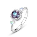 Anillo de plata S925 con alejandrita, piedras laterales de ópalo y engaste halo - US6# / Alejandrita de Cultivo