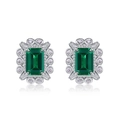 Orecchini vintage in argento S925 con pietra verde smeraldo e halo di diamanti - Argento 925 / Smeraldo di Laboratorio (Ottagono 4x6)