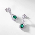 Elegant S925 silver pear-cut emerald drop earrings with sparkling zircon halo setting - Lab-grown Emerald (Opposite Teardrop)