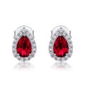Elegant 925 silver pear-cut red ruby stud earrings with halo diamond setting - 925 Silver / Lab-grown Ruby (Pear 4*6mm)