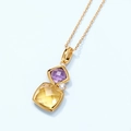 Gold-plated necklace featuring square-cut purple and yellow gemstones on a delicate cross chain - Pendant Only (Without Chain) / Synthetic Citrine