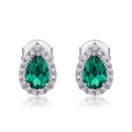 Classic teardrop-shaped emerald green earrings with halo diamonds in S925 silver - 925 Silver / Lab-grown Emerald (Pear 4*6mm)