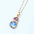 Golden S925 silver necklace featuring square purple and blue gemstones with tiny diamond - Pendant Only (Without Chain) / Synthetic Blue Crystal