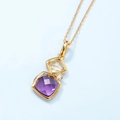 Golden S925 silver necklace with square purple and yellow gemstone pendant detail - Pendant Only (Without Chain) / Synthetic Amethyst