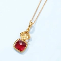 S925 silver geometric pendant necklace featuring square yellow and dark red gemstones - Pendant Only (Without Chain) / Synthetic Garnet