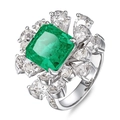 Luxurious S925 sterling silver ring with emerald-cut green stone and white zircon clusters - HK13# / Green