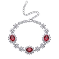 Lussuoso bracciale in argento S925 con motivi a girasole e rubini sintetici rossi - Argento 925 / Pietra Principale Ovale 6x8mm / Bracciale In Rubino Coltivato