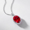 Elegante collana in argento S925 con ciondolo rubino ovale circondato da zirconi lucidi - Argento 925 / Solo Ciondolo (Senza Catena)