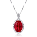 Collana con pendente a rubino ovale in argento S925 con zirconi brillanti e lussuosi - Argento 925 / Pendente con Catena