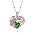 S925 silver heart necklace with rose flowers and heart-cut green gemstone on white background - Pendant Only (Without Chain) / May Birthstone (Emerald Green Zirconia)