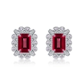 Orecchini a perno vintage in argento con pietre rosse rettangolari e cristalli - Argento 925 / Rubino di Laboratorio (Ottagono 4x6)
