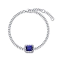 Bracciale in argento S925 con zaffiro blu rettangolare e catena a maglie cubane - Bracciale In Zaffiro Coltivato / Argento 925 (Lunghezza 160+15+15)