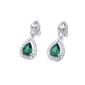 S925 silver drop earrings with emerald green stones and diamond-like halo setting - Lab-grown Emerald (Same Direction Teardrop)