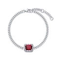 Bracciale classico in argento S925 con gemma rossa taglio smeraldo e alone di diamanti - Bracciale In Rubino Coltivato / Argento 925 (Lunghezza 160+15+15)