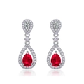Luxury S925 silver drop earrings with pear-cut red gemstone and micro-pave crystals - Lab-grown Ruby (Main Teardrop Stone)