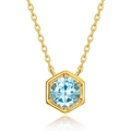 Collar de plata S925 bañada en oro con un colgante hexagonal de piedra azul claro - Marzo Aguamarina