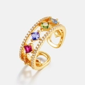 Detail eines goldenen Rings mit bunten Zirkonia und weißem Steinbesatz - US7# (Verstellbar) / Gold