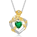 Rose heart necklace with green emerald crystal and S925 silver plated flower pendant - May Emerald Green Pendant Only (Without Chain)