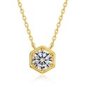 Collar de plata S925 bañada en oro con colgante hexagonal y piedra redonda brillante - Moissanita de Abril