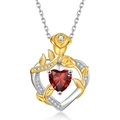 S925 silver heart necklace with red gemstone and golden rose flower detailing - January Garnet Red (With Chain)