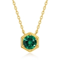 Collar de plata S925 con colgante hexagonal y una piedra preciosa color verde esmeralda - Esmeralda de Laboratorio de Mayo