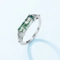 Anillo elegante de plata de ley S925 con piedra de ágata de musgo rectangular para mujer - Anillo abierto ajustable (Referencia HK12#) / Estilo de ágata de musgo verde rectangular chapado en platino grueso en plata 925