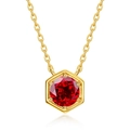 Collar minimalista de plata S925 chapado en oro con colgante de rubí hexagonal - Rubí de Laboratorio de Julio