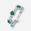 Luxurious S925 silver ring with synthetic emerald and sparkling side diamonds - US 6 / Silver