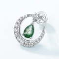 Orecchino a perno in argento S925 luna e stella con agata muschiata e cristalli pavé - Argento 925 / Argento Spesso Oro Bianco (Pietra Muschiata Verde Naturale 4x6mm)