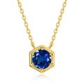 Collar de plata S925 chapado en oro con colgante hexagonal y gema azul brillante - Zafiro de Laboratorio de Septiembre